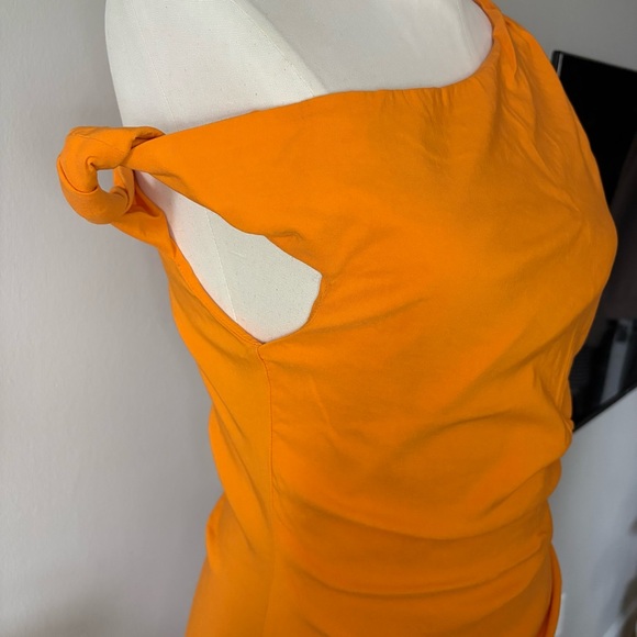Mango Orange One‑Shoulder Dress Sleek Vibrant Asymmetrical Midi Women’s Size 6 - Picture 11 of 15